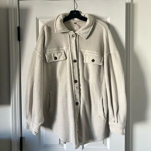 Free People Cream Button-Up Fleece Jacket